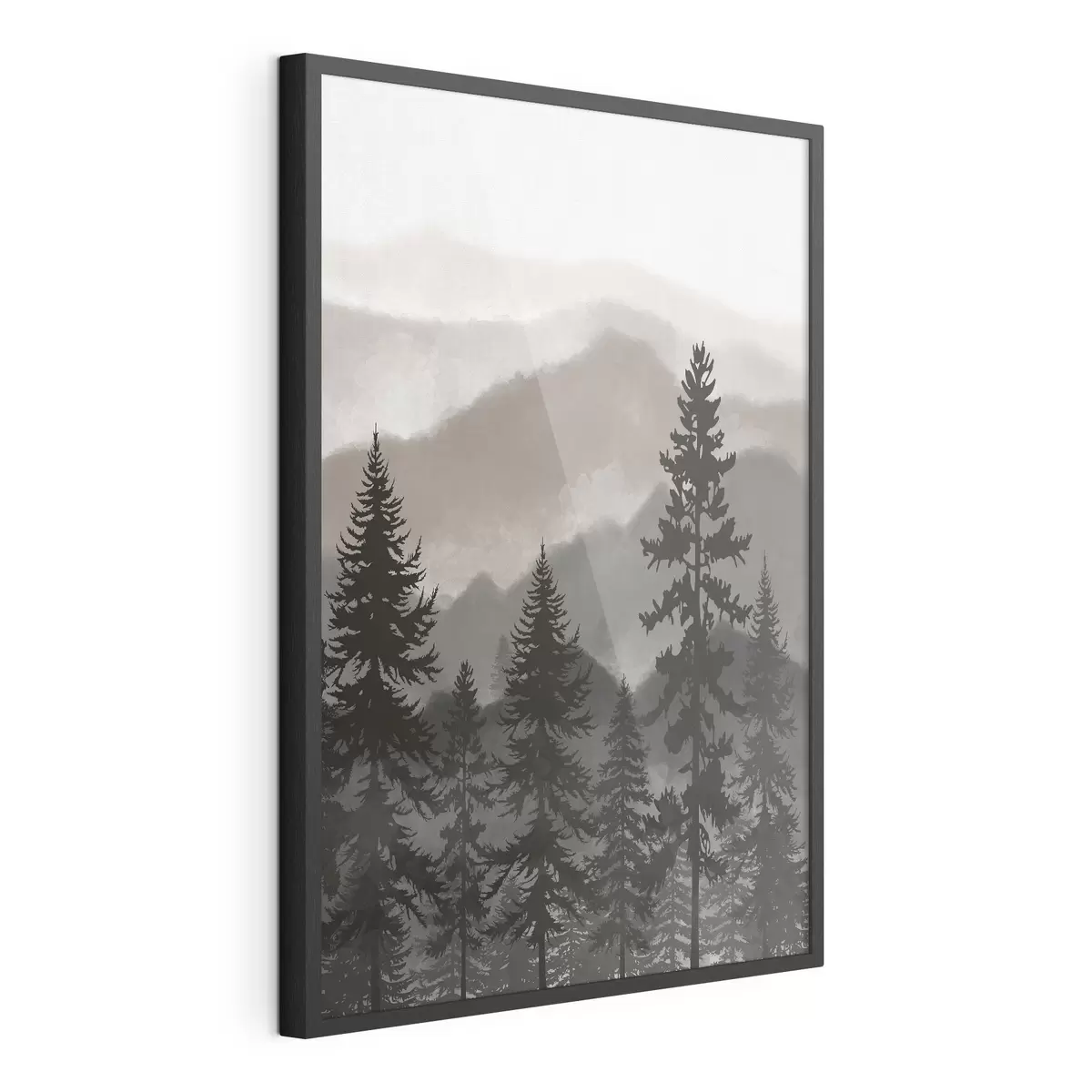 Poster Montagne nebbiose con alberi imponenti f37017v1