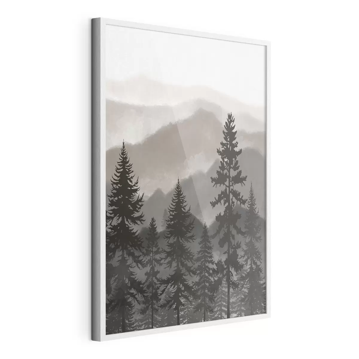 Poster Montagne nebbiose con alberi imponenti f37017v1