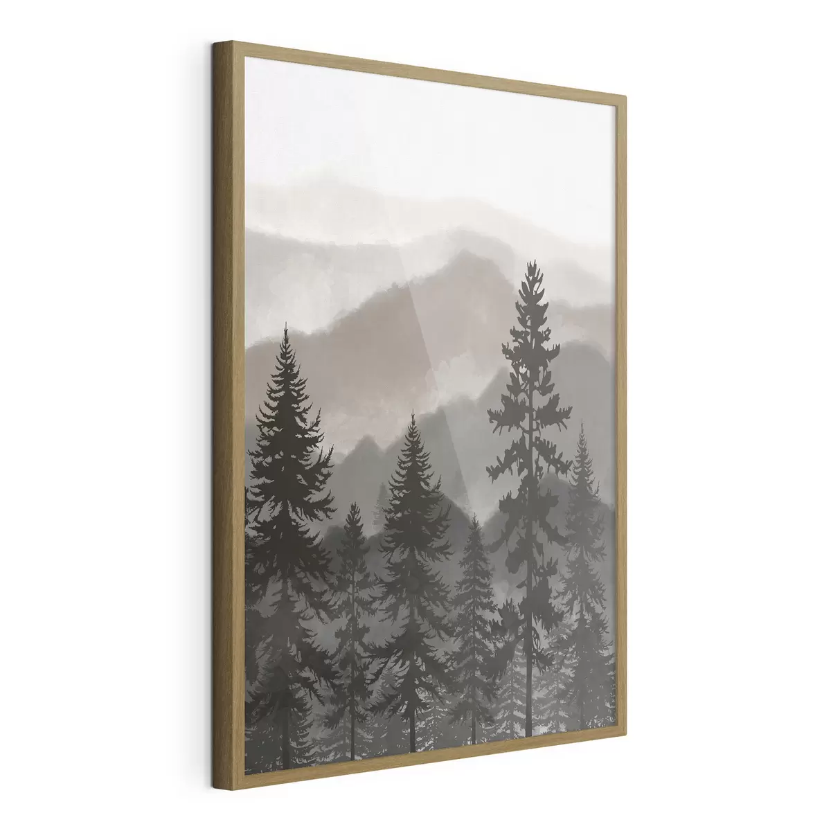 Poster Montagne nebbiose con alberi imponenti f37017v1