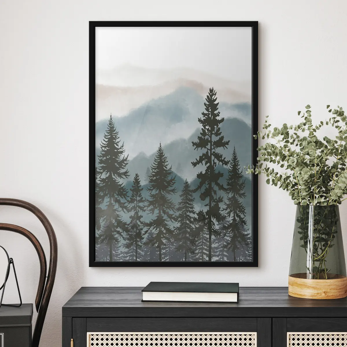 Poster Montagne serene e alberi ad alto fusto f37017