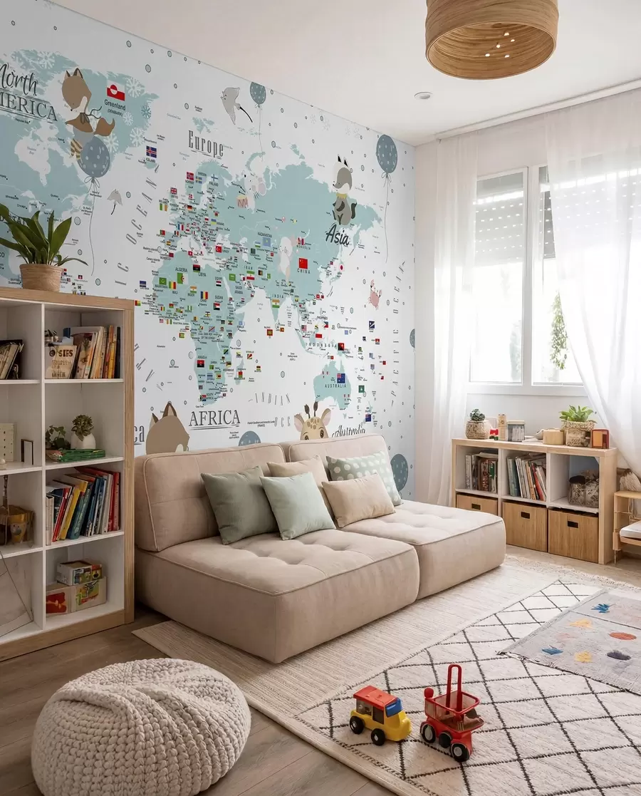 carta da parati Mappa del mondo per bambini con animali nr. u99228