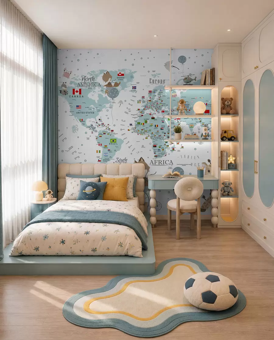 carta da parati Mappa del mondo per bambini con animali nr. u99228