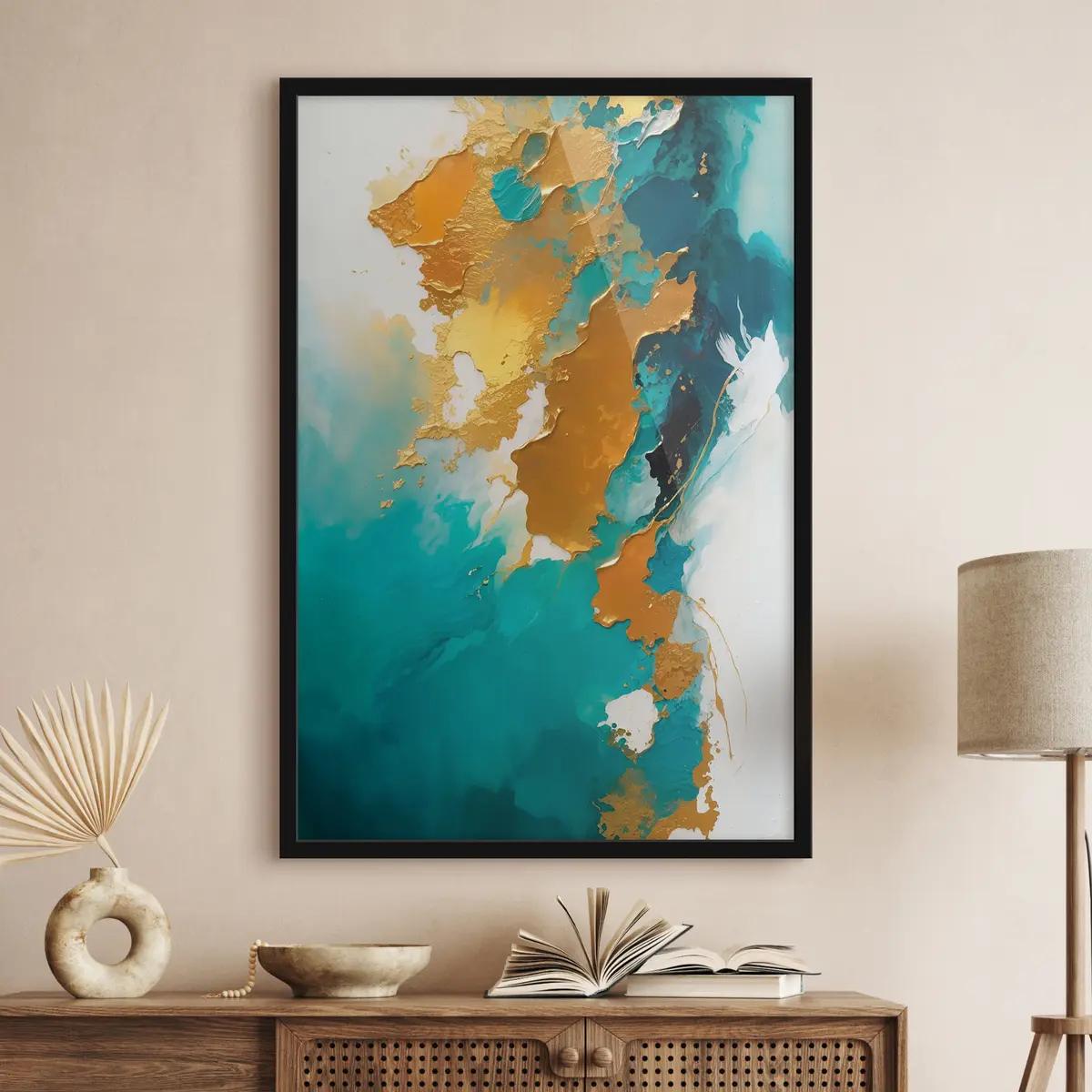 Poster E colori blu su tela bianca f35823