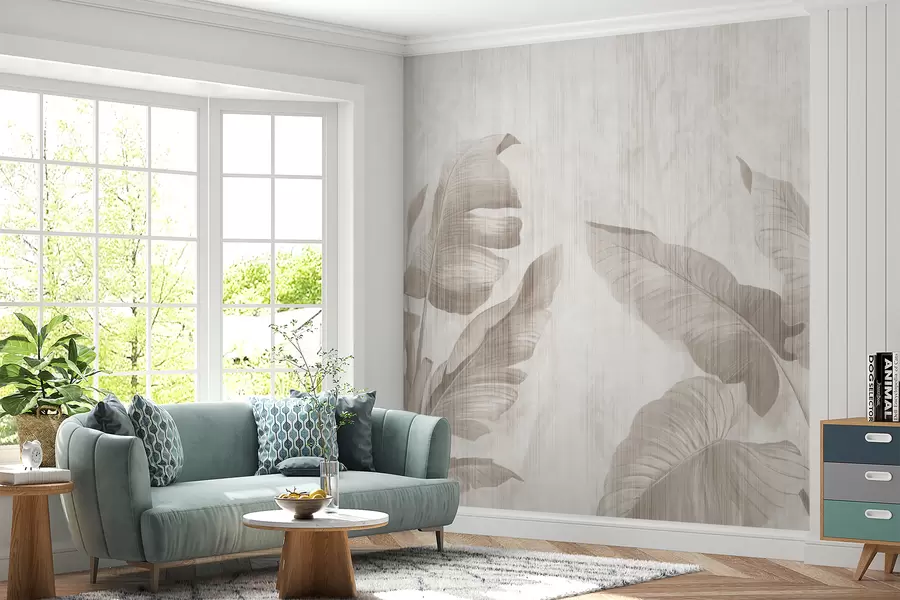 Carta da parati Tropici della Foresta Foglie tropicali in stile grunge n. u00299d1