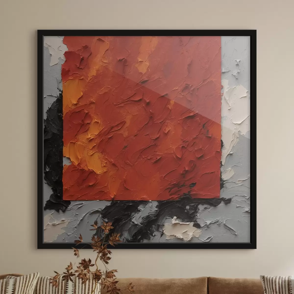 Poster Pittura ad olio astratta con quadrato rosso f37167