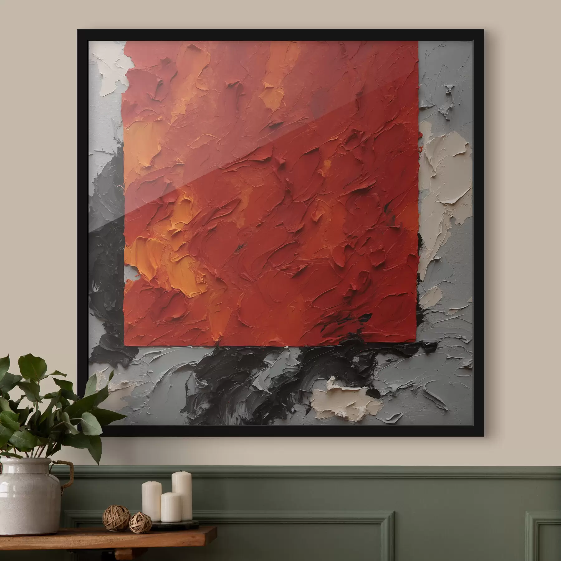 carta da parati Pittura ad olio astratta con quadrato rosso nr. f37167