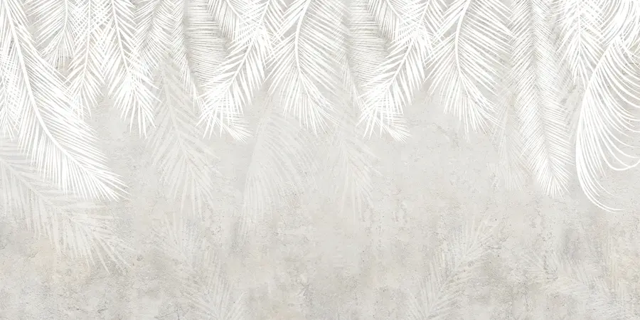 Carta da parati Tropici della Foresta Foglie di palma bianche e fragili con una texture grunge n. u94286d2