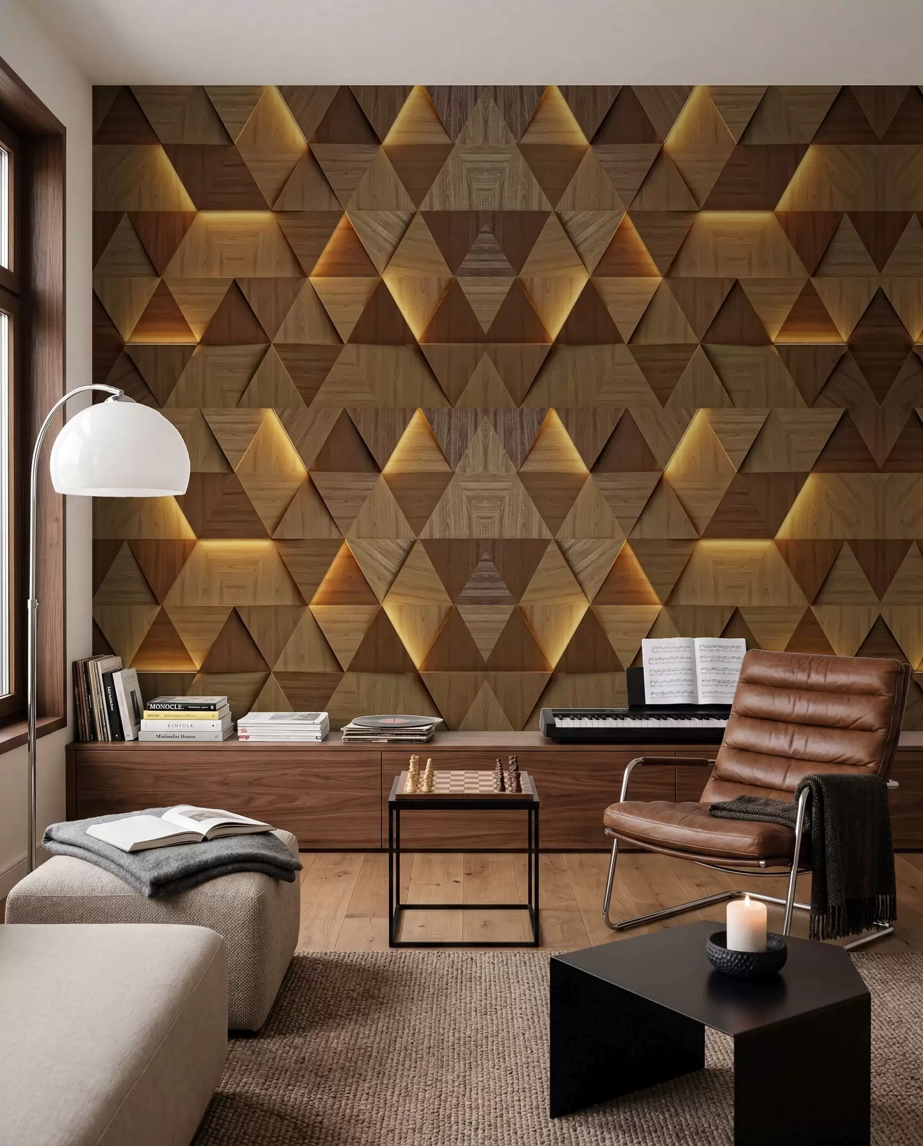 Carta da parati  Forme geometriche 3D Triangoli di legno color miele