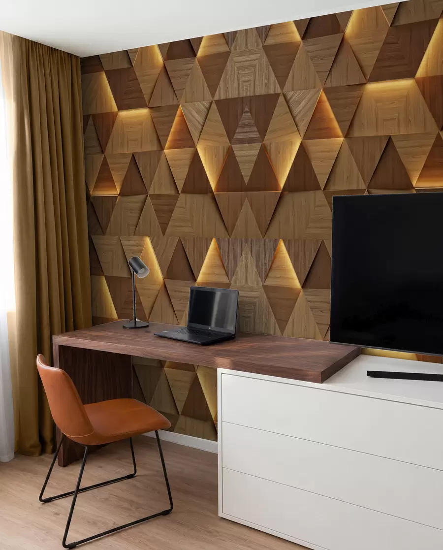Carta da parati  Forme geometriche 3D Triangoli classici in legno con illuminazione 3D