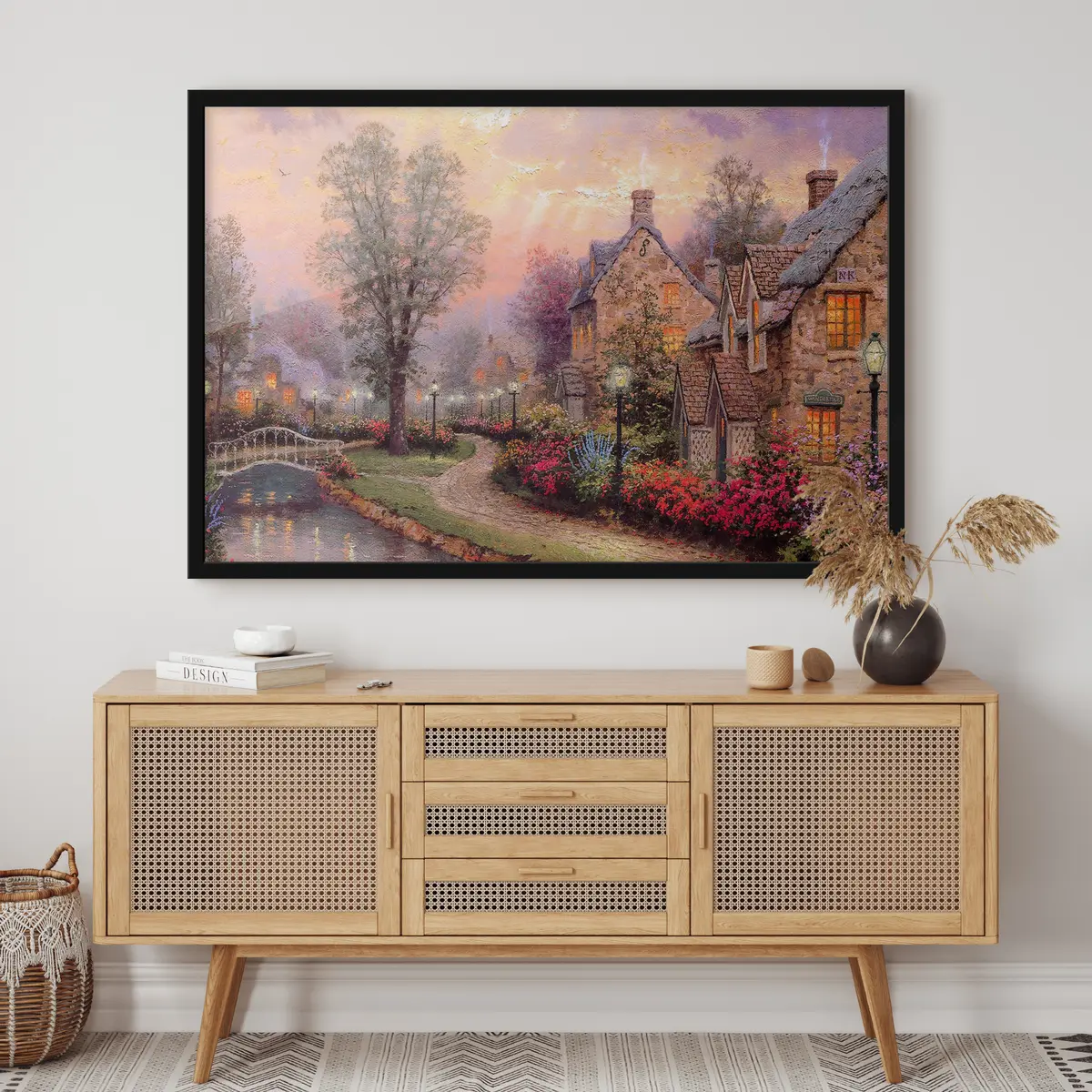 Poster Un villaggio incantevole sotto un cielo pastello f19091