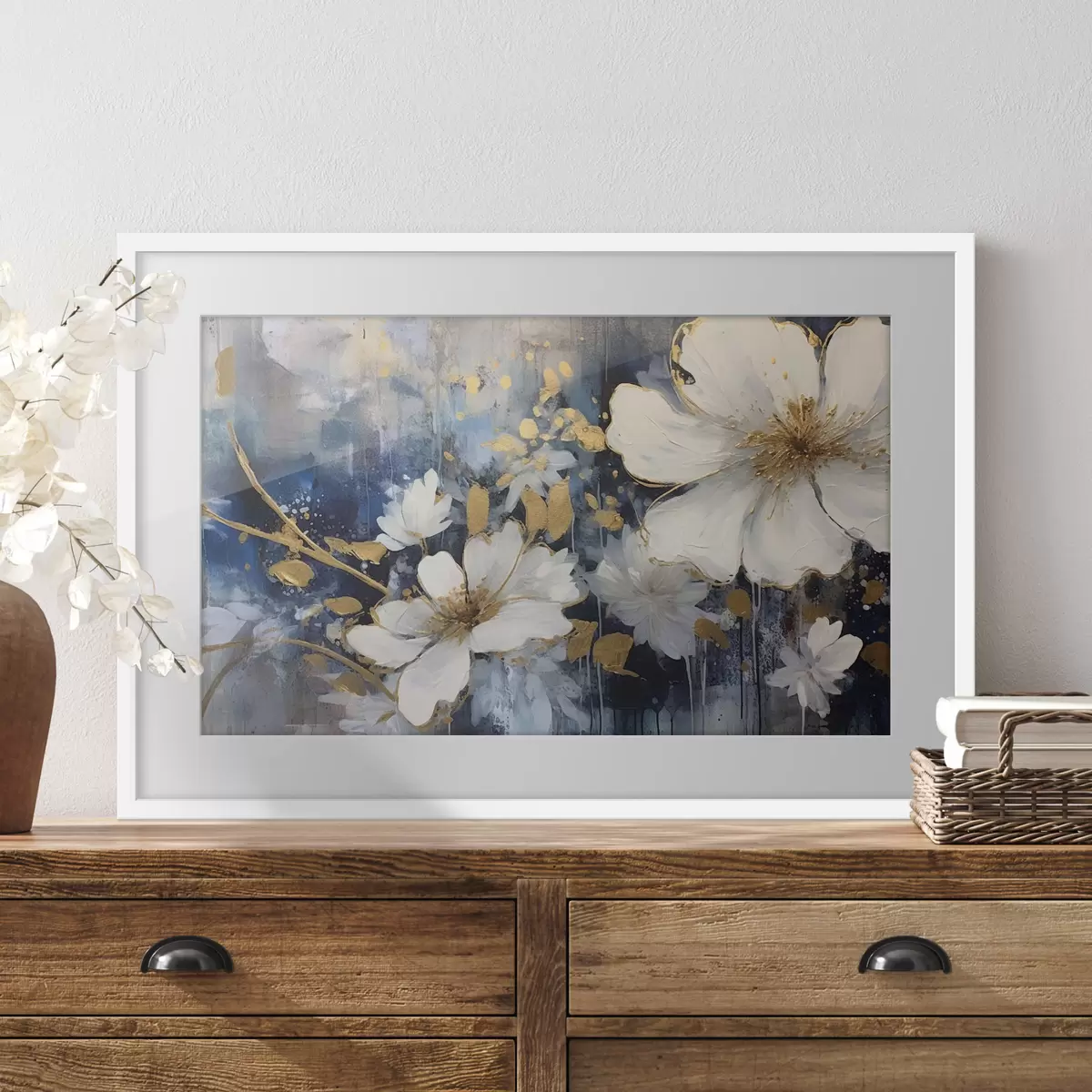 Poster Fiori bianchi, quiete blu f35526