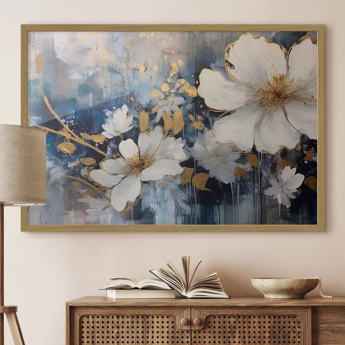 Poster Fiori bianchi, quiete blu f35526