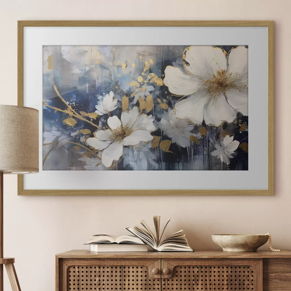 Poster Fiori bianchi, quiete blu f35526