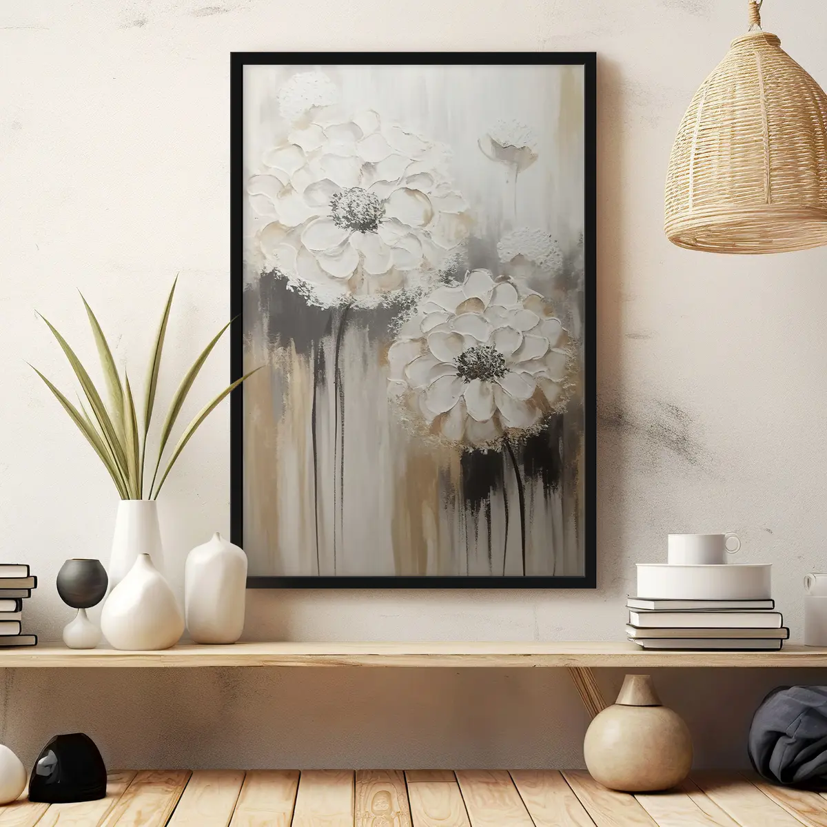 Poster Eleganti fiori bianchi dalle tonalità tenui f37307