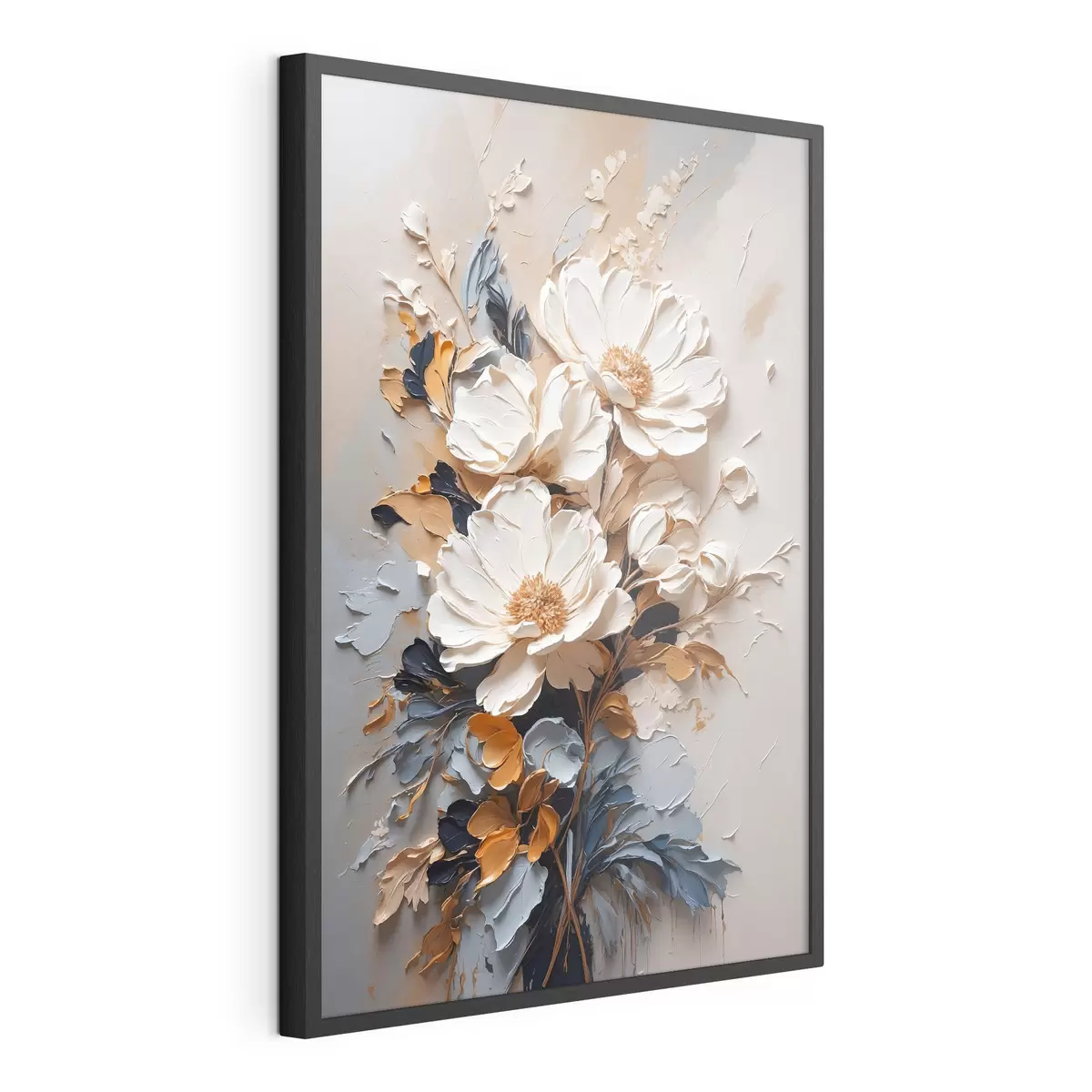 Poster Fiori avorio e foglie scure f37327