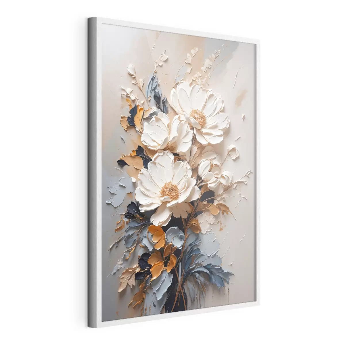 Poster Fiori avorio e foglie scure f37327