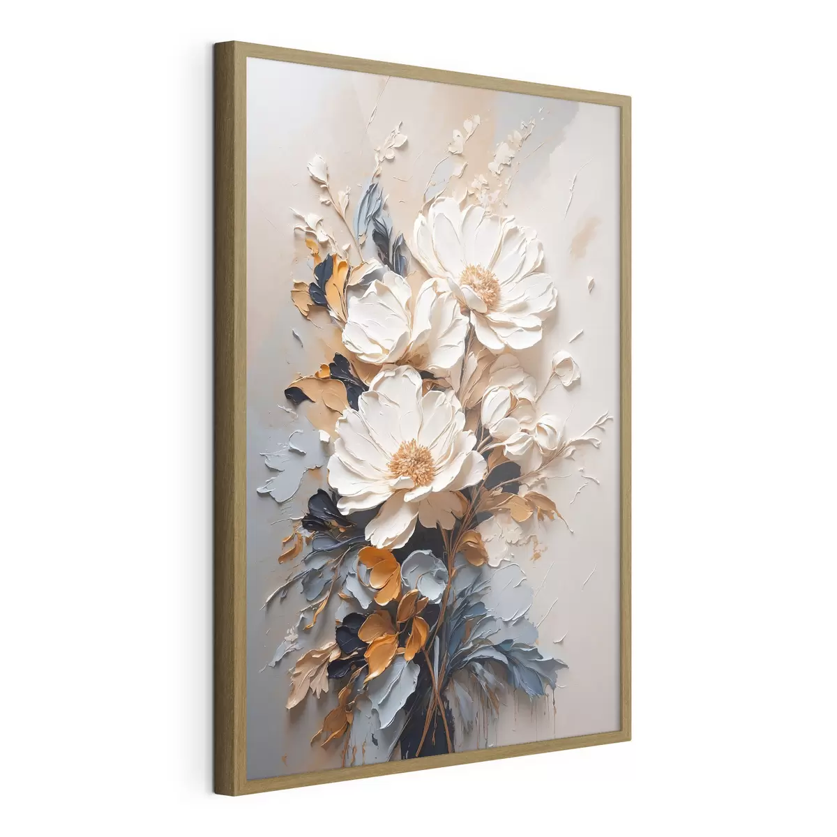 Poster Fiori avorio e foglie scure f37327