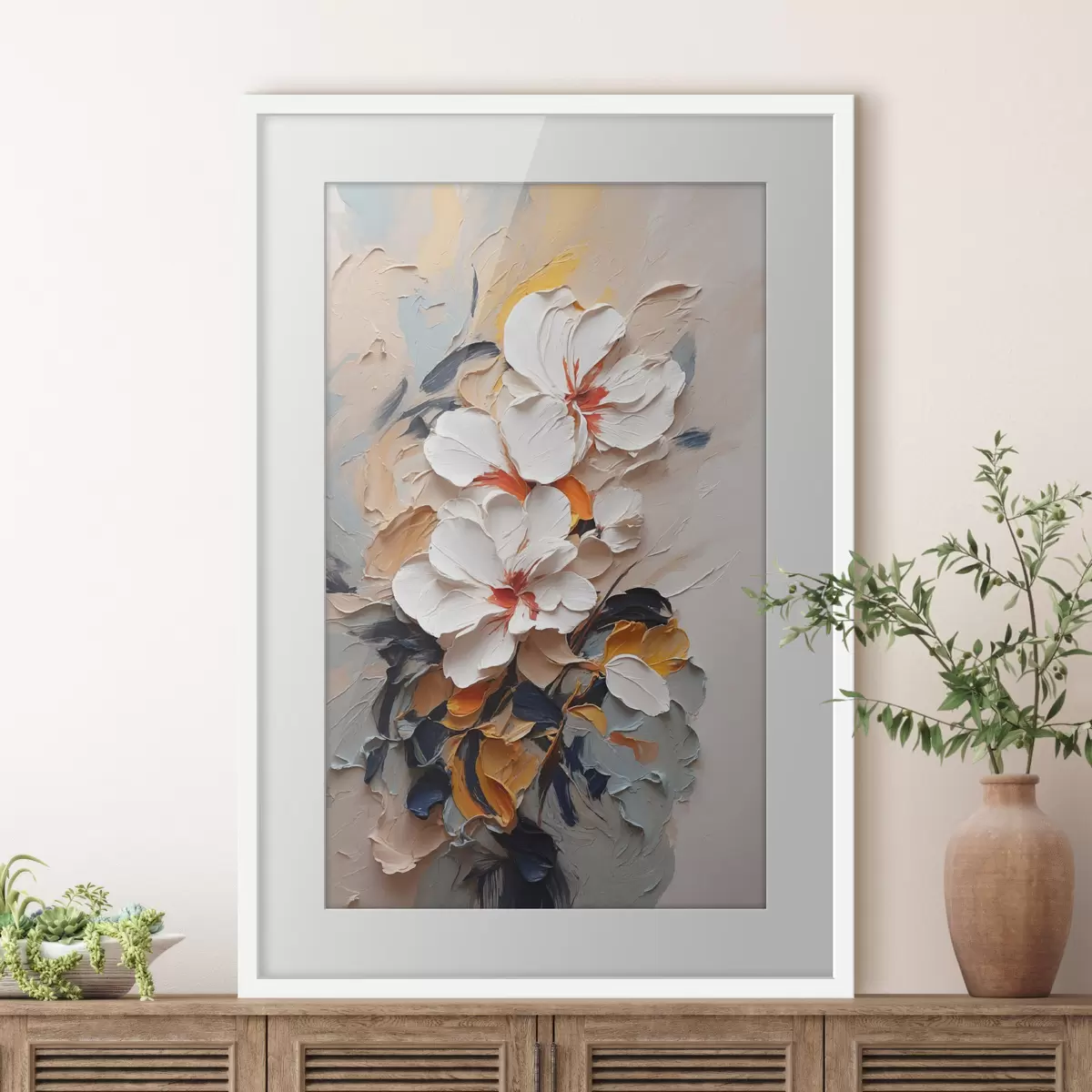 Poster Bellissimi fiori in un'opera d'arte strutturata f37330