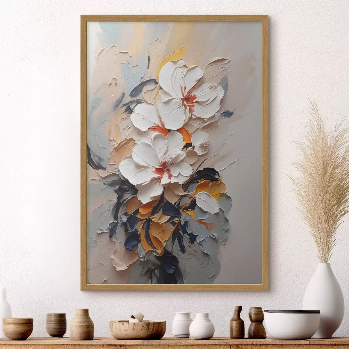 Poster Bellissimi fiori in un'opera d'arte strutturata f37330