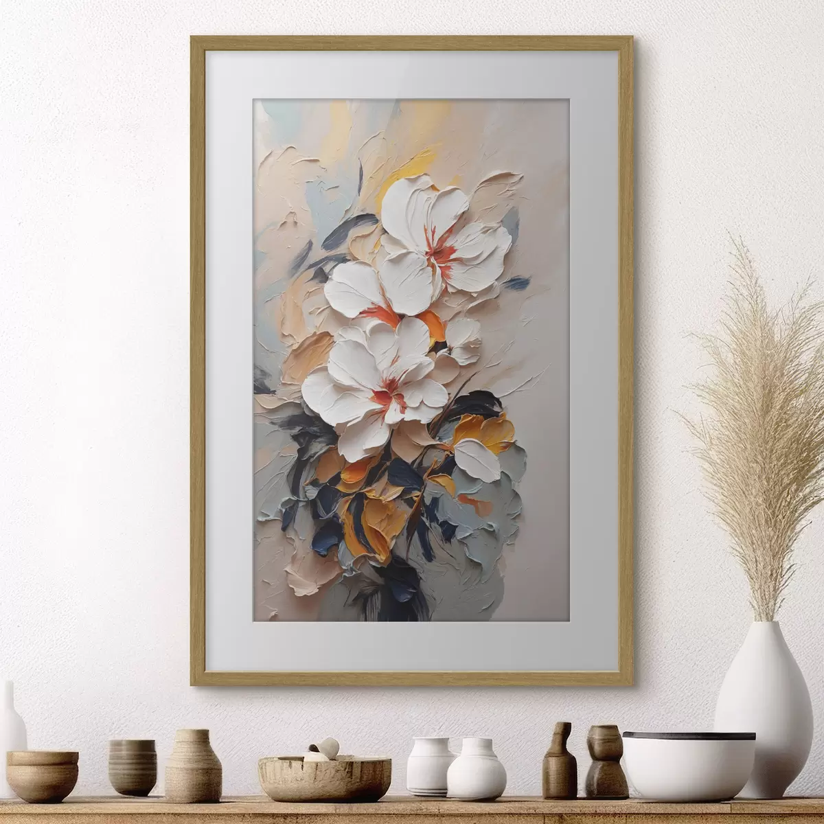Poster Bellissimi fiori in un'opera d'arte strutturata f37330
