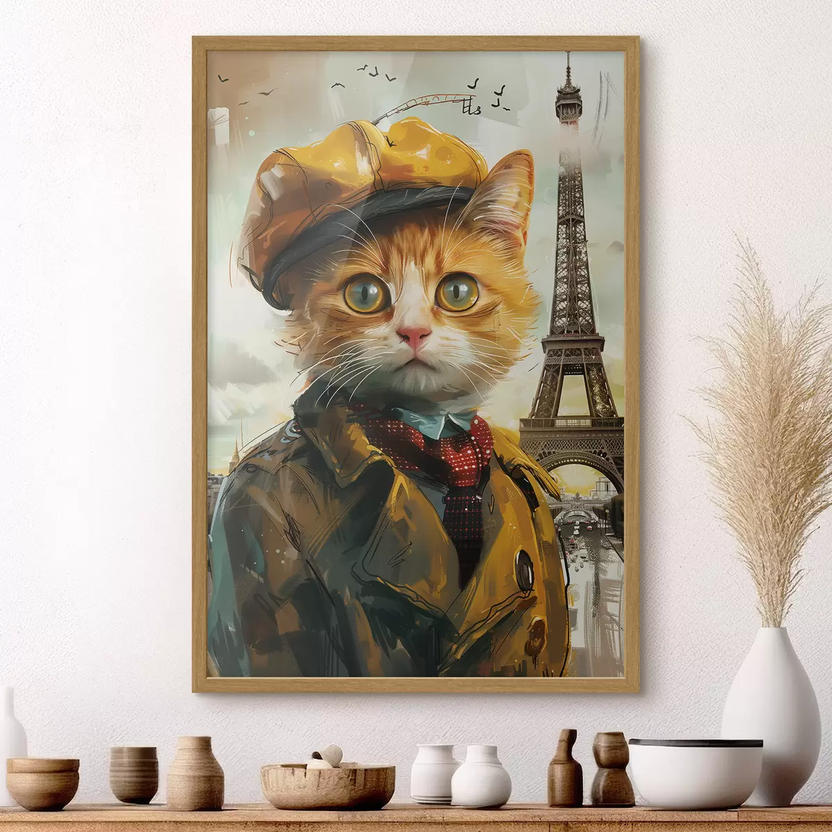 Poster Un felino alla moda in abito parigino f37456