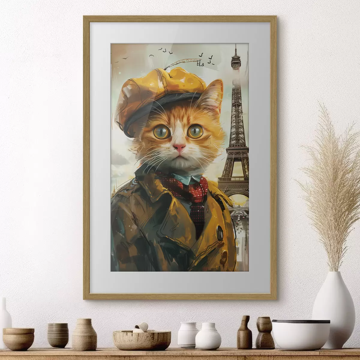 Poster Un felino alla moda in abito parigino f37456