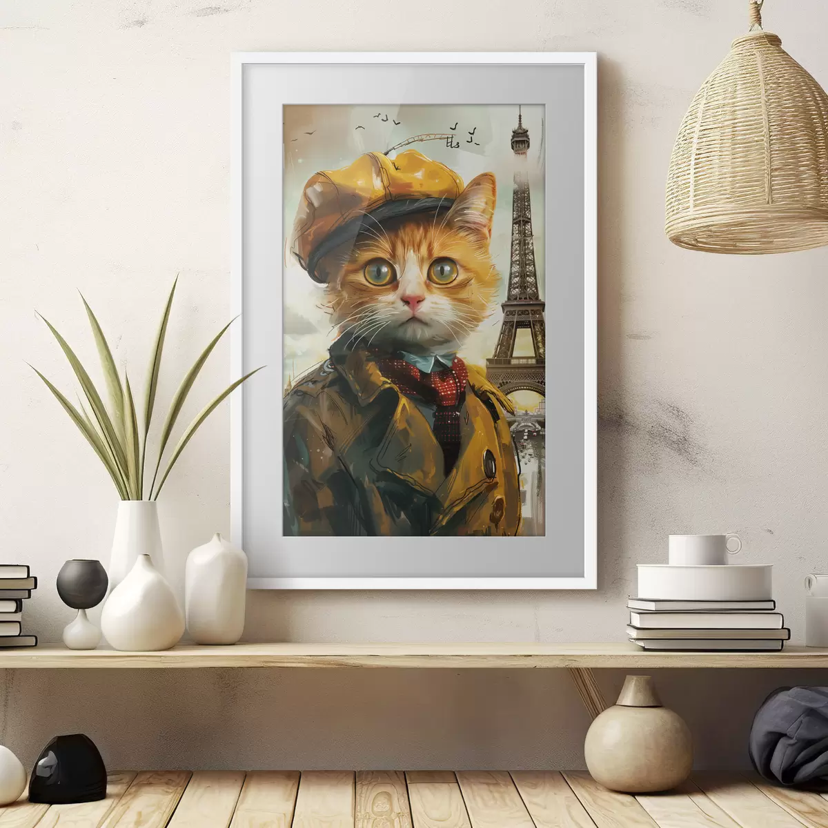 Poster Un felino alla moda in abito parigino f37456