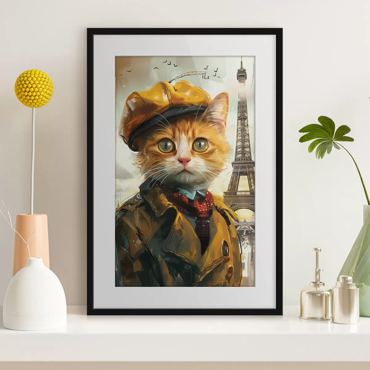 Poster Un felino alla moda in abito parigino f37456