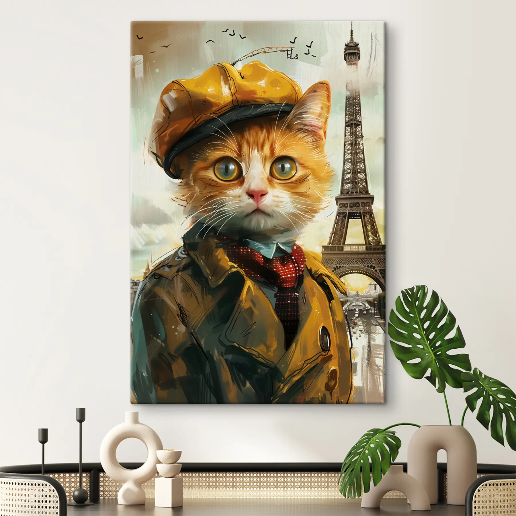 carta da parati Un affascinante felino in abito parigino nr. s37456