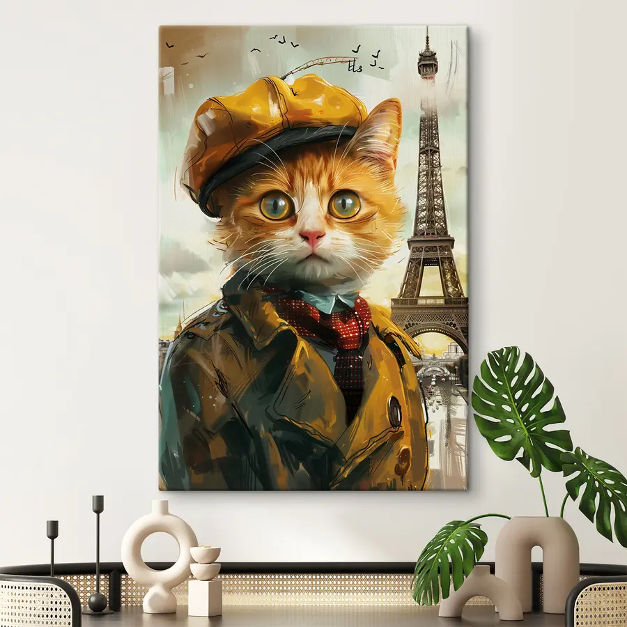 carta da parati Un affascinante felino in abito parigino nr. s37456