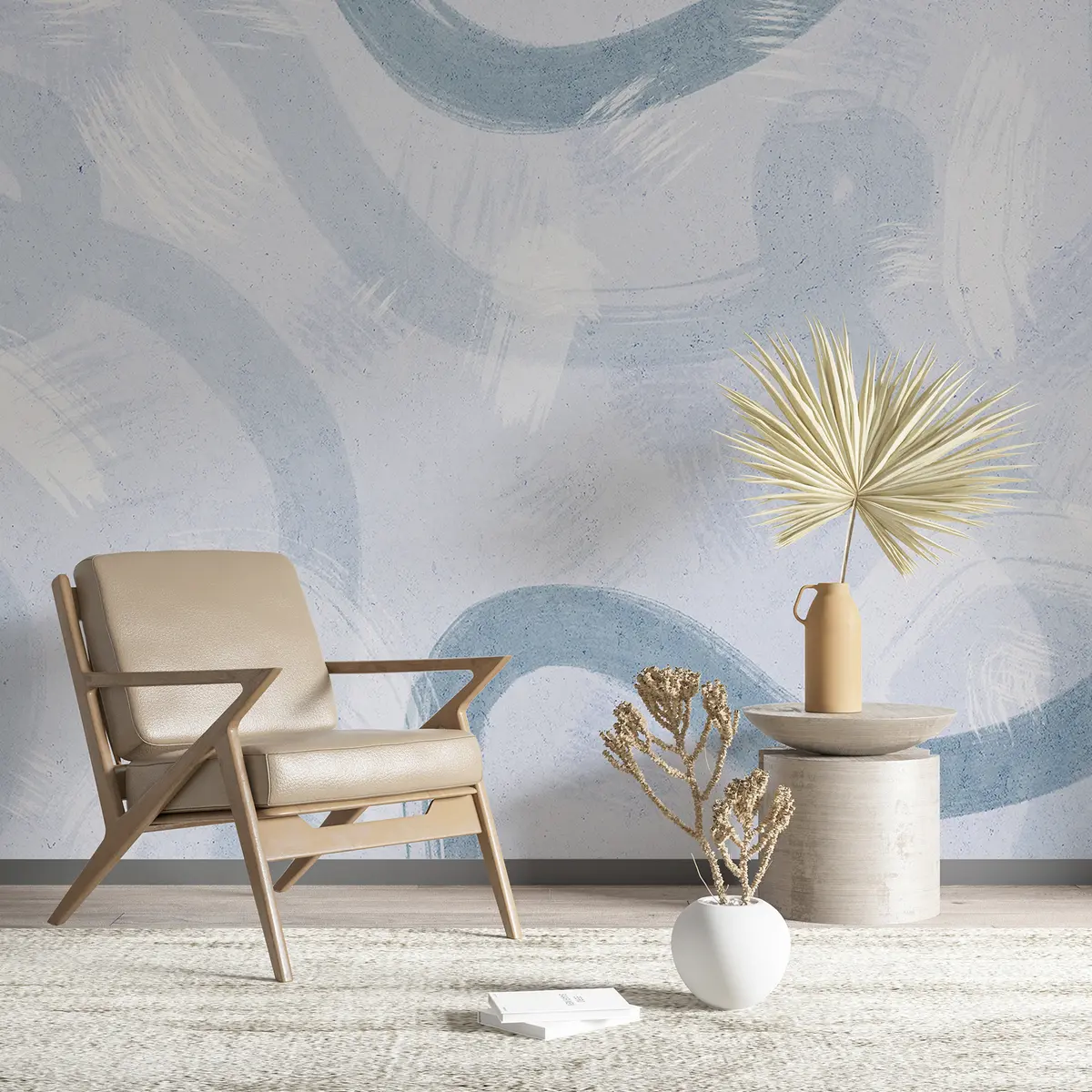 carta da parati Pennellate, motivo astratto disegnato a mano, colori blu nr. u99656v1