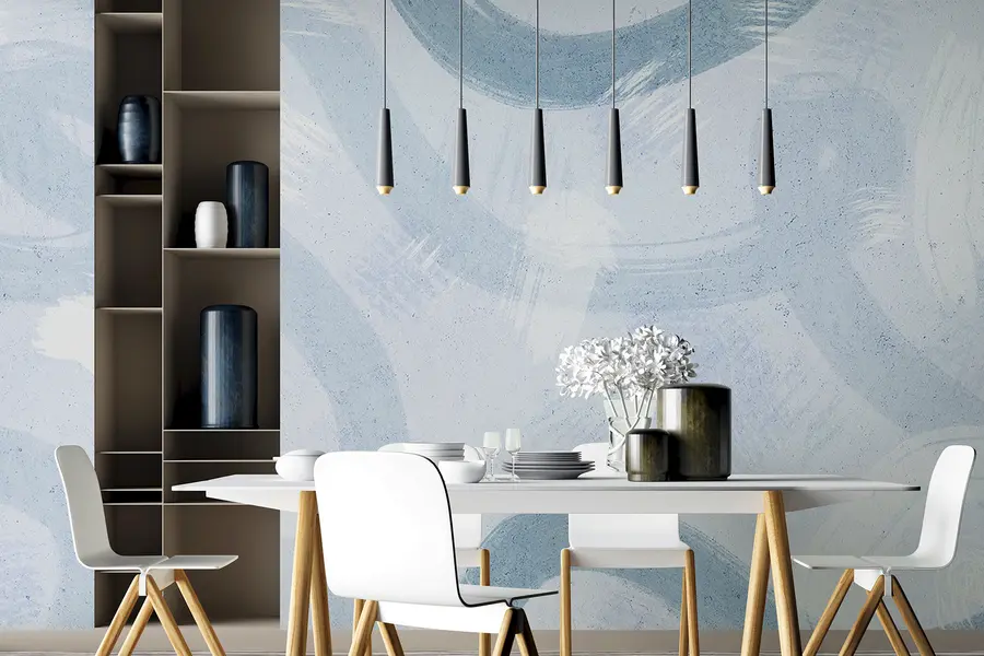 carta da parati Pennellate, motivo astratto disegnato a mano, colori blu nr. u99656v1