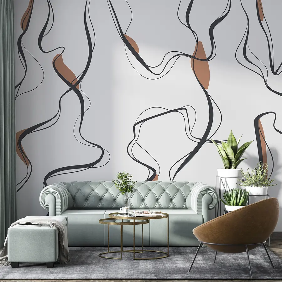 carta da parati Disegno ad inchiostro, motivo astratto, linee geometriche, grigio e arancione nr. u99659v3