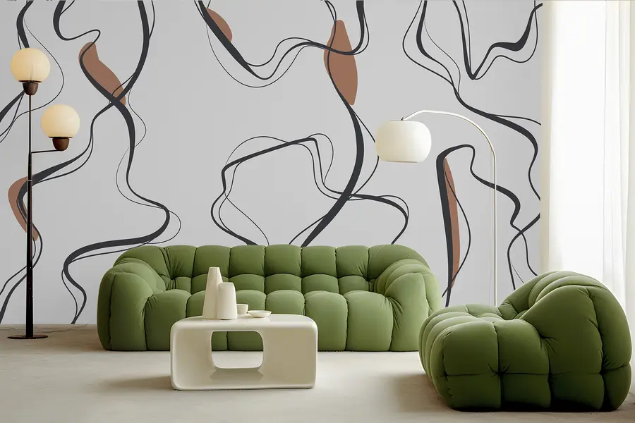 carta da parati Disegno ad inchiostro, motivo astratto, linee geometriche, grigio e arancione nr. u99659v3