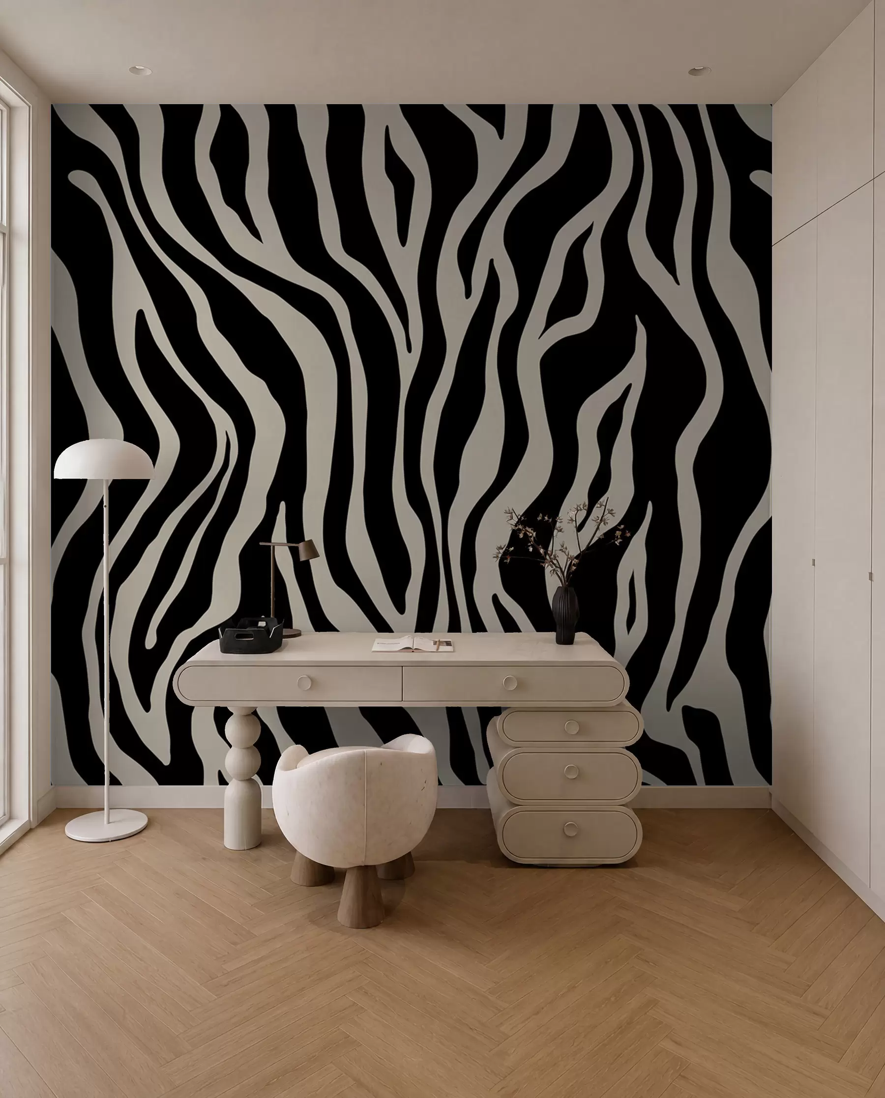 carta da parati Stampa vettoriale di pelle di zebra nei colori bianco e nero nr. u99173v3